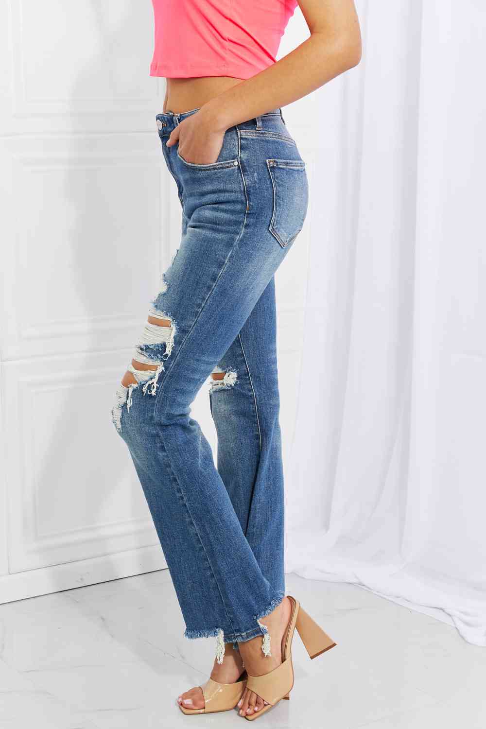 RISEN Full Size Hazel High Rise Distressed Flare Jeans