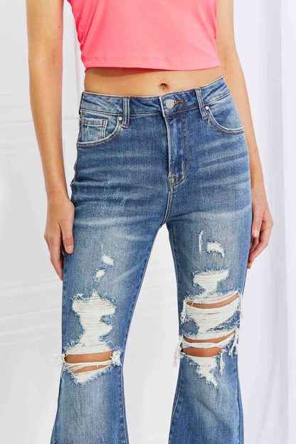 RISEN Full Size Hazel High Rise Distressed Flare Jeans